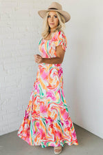Load image into Gallery viewer, Pink Abstract Print Ruffled Sleeve Smocked Bust Maxi Dress - Fashion Queen - 9