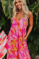 Load image into Gallery viewer, Pink Boho Abstract Print V Neck Wide Leg Jumpsuit - Fashion Queen - 4