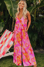 Load image into Gallery viewer, Pink Boho Abstract Print V Neck Wide Leg Jumpsuit - Fashion Queen - 5