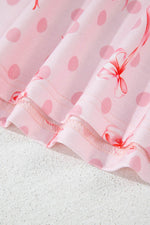 Load image into Gallery viewer, Pink Bow Knot Polka Dot Print Short Sleeve Top Lounge Set - Fashion Queen - 12