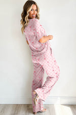 Load image into Gallery viewer, Pink Bow Knot Polka Dot Print Short Sleeve Top Lounge Set - Fashion Queen - 2