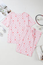 Load image into Gallery viewer, Pink Bow Knot Polka Dot Print Short Sleeve Top Lounge Set - Fashion Queen - 4