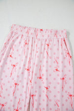 Load image into Gallery viewer, Pink Bow Knot Polka Dot Print Short Sleeve Top Lounge Set - Fashion Queen - 9