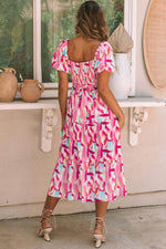 Load image into Gallery viewer, Pink Brush Stroke Printed Smocked Ruffle Tiered Dress - Fashion Queen - 2