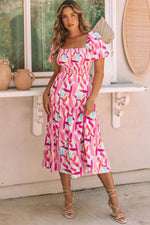 Load image into Gallery viewer, Pink Brush Stroke Printed Smocked Ruffle Tiered Dress - Fashion Queen - 4
