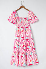 Load image into Gallery viewer, Pink Brush Stroke Printed Smocked Ruffle Tiered Dress - Fashion Queen - 7