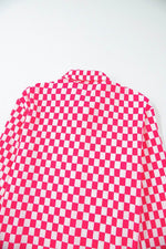 Load image into Gallery viewer, Pink Checkered Buttoned Shirt and High Waist Pants Pajama Set - Fashion Queen - 18