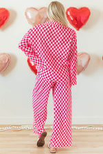 Load image into Gallery viewer, Pink Checkered Buttoned Shirt and High Waist Pants Pajama Set - Fashion Queen - 2