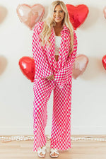 Load image into Gallery viewer, Pink Checkered Buttoned Shirt and High Waist Pants Pajama Set - Fashion Queen - 5