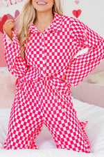 Load image into Gallery viewer, Pink Checkered Buttoned Shirt and High Waist Pants Pajama Set - Fashion Queen - 8