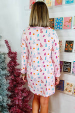Load image into Gallery viewer, Pink Christmas Twinkle Tree Print Shirt Sleep Dress - Fashion Queen - 2