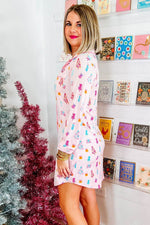 Load image into Gallery viewer, Pink Christmas Twinkle Tree Print Shirt Sleep Dress - Fashion Queen - 3