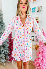 Load image into Gallery viewer, Pink Christmas Twinkle Tree Print Shirt Sleep Dress - Fashion Queen - 4