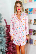 Load image into Gallery viewer, Pink Christmas Twinkle Tree Print Shirt Sleep Dress - Fashion Queen - 5