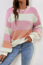 Load image into Gallery viewer, Pink Colorblock Textured Knit Bubble Sleeve Sweater - Fashion Queen - 1