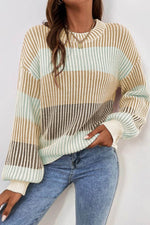 Load image into Gallery viewer, Pink Colorblock Textured Knit Bubble Sleeve Sweater - Fashion Queen - 12