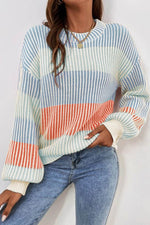Load image into Gallery viewer, Pink Colorblock Textured Knit Bubble Sleeve Sweater - Fashion Queen - 21