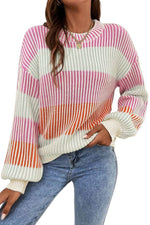 Load image into Gallery viewer, Pink Colorblock Textured Knit Bubble Sleeve Sweater - Fashion Queen - 4