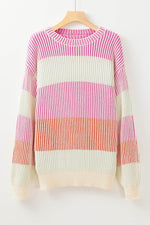 Load image into Gallery viewer, Pink Colorblock Textured Knit Bubble Sleeve Sweater - Fashion Queen - 5