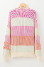 Load image into Gallery viewer, Pink Colorblock Textured Knit Bubble Sleeve Sweater - Fashion Queen - 6