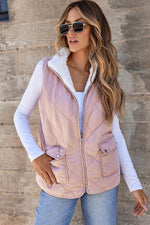 Load image into Gallery viewer, Pink Fleece Lined Quilted Vest Coats - Fashion Queen - 1