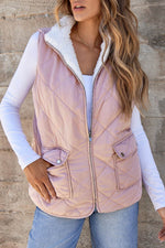 Load image into Gallery viewer, Pink Fleece Lined Quilted Vest Coats - Fashion Queen - 10