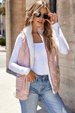 Load image into Gallery viewer, Pink Fleece Lined Quilted Vest Coats - Fashion Queen - 11