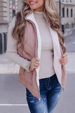 Load image into Gallery viewer, Pink Fleece Lined Quilted Vest Coats - Fashion Queen - 14