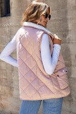 Load image into Gallery viewer, Pink Fleece Lined Quilted Vest Coats - Fashion Queen - 2