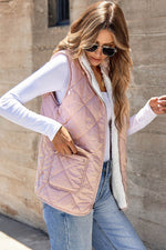 Load image into Gallery viewer, Pink Fleece Lined Quilted Vest Coats - Fashion Queen - 3