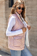 Load image into Gallery viewer, Pink Fleece Lined Quilted Vest Coats - Fashion Queen - 4