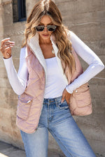 Load image into Gallery viewer, Pink Fleece Lined Quilted Vest Coats - Fashion Queen - 5