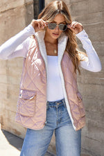 Load image into Gallery viewer, Pink Fleece Lined Quilted Vest Coats - Fashion Queen - 6