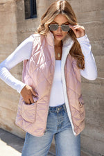 Load image into Gallery viewer, Pink Fleece Lined Quilted Vest Coats - Fashion Queen - 7