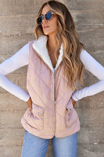 Load image into Gallery viewer, Pink Fleece Lined Quilted Vest Coats - Fashion Queen - 9