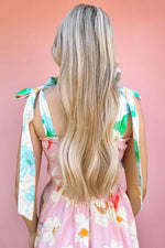 Load image into Gallery viewer, Pink Floral Print Knotted Shoulder Smocked Maxi Dress - Fashion Queen - 10