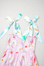 Load image into Gallery viewer, Pink Floral Print Knotted Shoulder Smocked Maxi Dress - Fashion Queen - 16