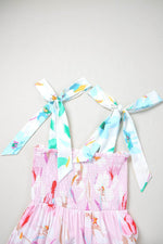 Load image into Gallery viewer, Pink Floral Print Knotted Shoulder Smocked Maxi Dress - Fashion Queen - 17