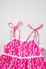 Load image into Gallery viewer, Pink Floral Print Ric Rac Patched Sleeveless Mini Dress - Fashion Queen -  13
