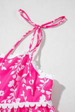 Load image into Gallery viewer, Pink Floral Print Ric Rac Patched Sleeveless Mini Dress - Fashion Queen -  14