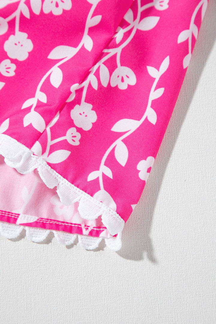Pink Floral Print Ric Rac Patched Sleeveless Mini Dress - Fashion Queen -  15