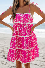 Load image into Gallery viewer, Pink Floral Print Ric Rac Patched Sleeveless Mini Dress - Fashion Queen -  5