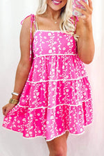 Load image into Gallery viewer, Pink Floral Print Ric Rac Patched Sleeveless Mini Dress - Fashion Queen -  7