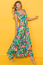 Load image into Gallery viewer, Pink Floral Print Sleeveless Ruffle Tiered Maxi Dress - Fashion Queen - 23
