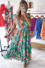 Load image into Gallery viewer, Pink Floral Print Sleeveless Ruffle Tiered Maxi Dress - Fashion Queen - 25