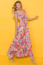Load image into Gallery viewer, Pink Floral Print Sleeveless Ruffle Tiered Maxi Dress - Fashion Queen - 3