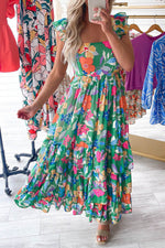 Load image into Gallery viewer, Pink Floral Print Sleeveless Ruffle Tiered Maxi Dress - Fashion Queen - 4