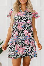 Load image into Gallery viewer, Pink Floral Ricrac Embellished Tiered Mini Dress - Fashion Queen - 11