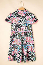 Load image into Gallery viewer, Pink Floral Ricrac Embellished Tiered Mini Dress - Fashion Queen - 13