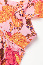 Load image into Gallery viewer, Pink Floral Square Neck Ruffled Flutter Sleeve Tiered Midi Dress - Fashion Queen - 20